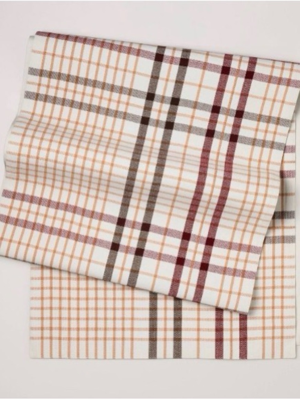Hearth & Hand Plaid Oversized Table Runner in Cream, Tan & Burgundy 20”x90” NWT